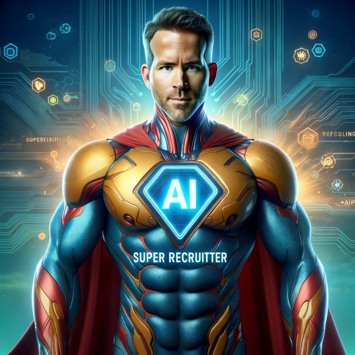 AI-generated image of Ryan Reynolds as a "Super Recruiter" hero