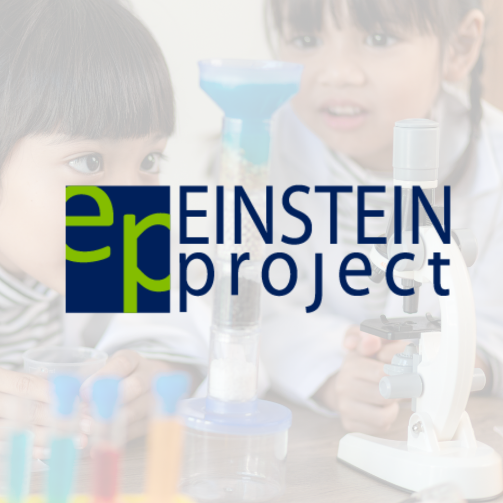 Einstein Project logo with picture of children behind