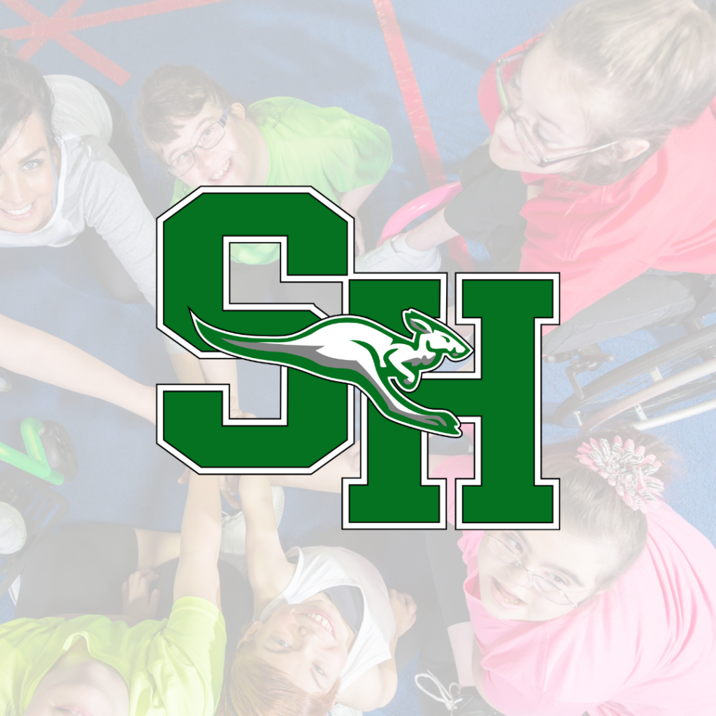Syble Hopp School logo with photo of children behind